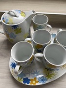 MY HOME dzbanek do herbaty półmisek kubek 5 szt kwiaty