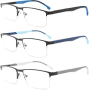 Okulary do czytania 3 szt męskie stal nierdzewna filtr niebieski +1.75
