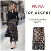 TOP SECRET dwuwarstwowa spódnica z koronką KORONKOWA haft MIDI nude 34