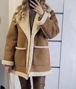 Zara damska kurtka kozuszek roz L brązowy na baranku 