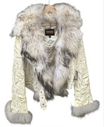 Elegancka kurtka / żakiet z naturalnym futrem – jasna, luksusowa