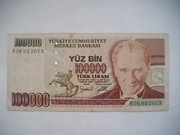 BANKNOT TURCJA 100000 Lirasi 1970 rok seria H 26