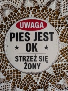 Tabliczka dekoracyjna z żartobliwym napisem, metalowa 