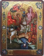 Stara ikona "Święty Jerzy zwycięża smoka"