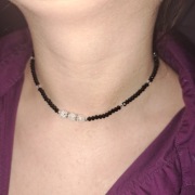 Choker i bransoletka z czarnych i przeźroczystych koralików