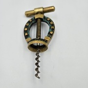 Ciężki korkociąg mosiężny podkowa lata 70 patynowany Vintage Patyna