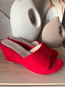 Buty damskie klapki sandały na koturnie czerwone hiszpańskie skóra r. 41