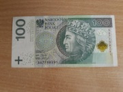 Banknot Polska 100 zł seria AA 7798391 2012 rok