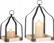 Zestaw 2 lampionów drewnianych w stylu rustykalnym