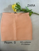 Spódniczka marki Zara - morelowa w czarne drobne groszki - rozm. S