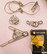 Zestaw łamigłówek logicznych 5 szt, wire puzzle + Fridolin mini puzzle 3D