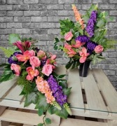 Wiązanka stroik  ze sztucznych kwiatów na cmentarz  grób komplet