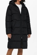 Damski płaszcz puchowy z kapturem zimowy pikowany czarny only S