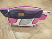 Kosmetyczka, szary sztruks ,len we wzory szaro-różowe