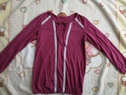 Wiśniowa bluzka oversize wiązana z koronką boho ok. 38 - 40