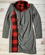 Stylowa Szara Sukienka Dzianinowa z Golfem i Kratą Bufalo roz.L Rare Nowa !