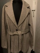 ZARA kurtka płaszcz trencz narzutka flausz oversize wiązany beżowy