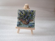 KOSZ KWIATÓW obrazek olejny 7x7cm miniatura sztaluga zestaw