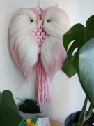 Makrama na ścianę Sowa na kole 20 cm pudrowy róż Boho 