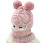 Czapka zimowa dziecięca kominiarka wiatroszczelna z pomponami