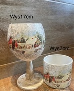 Komplet szklanych świeczników domki zimową sceneria