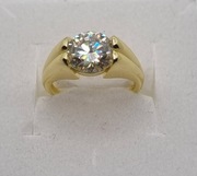 Pierścionek Srebrny 925 z 3 Karatowym Okrągłym Moissanitem Pozłacany 14 K