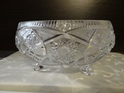 Kryształowa owocarka, misa na nóżce recznie szlifowana PRL