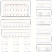 Zestaw organizerów do szuflad 4 rozmiary przezroczyste 15 elementów