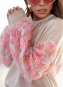 Bluza Ola Bianka oversizowa beżowa kwiaty 3d