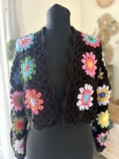 Kolorowy szydełkowy sweter kardigan oversize handmade rękodzieło M/L