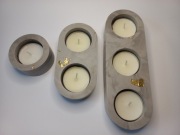 Zestaw 3 świeczników handmade – szary marmurek | Gips polimerowy