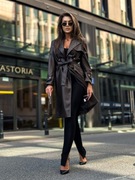 Płaszcz eko skórka trencz zapinany na guzik z wiązaniem L 40