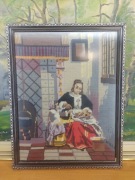 Haft gobelinowy w ramie – scena domowa Delft, Holandia