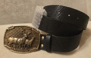 Skórzany pasek myśliwski JELENIE BYKI, do munduru myśliwego, leśnika. 120cm
