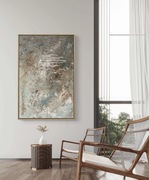 Ręcznie malowany duży obraz „Zew” abstrakcja w ramie japandi wabi sabi