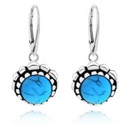 SREBRNE KOLCZYKI Z TURKUSAMI ANGIELSKIE ZAPIĘCIE