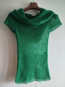 Nowy zielony sweter z kapturem ażurowy z moherem Solar XS 34 