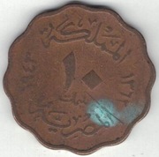 Egipt 10 milimów milliemes 1943 - 24,4 mm Faruk I - nr 1