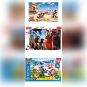 Trzy zestawy puzzli dla dzieci. Postacie z bajek