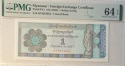 Birma (Myanmar) banknot wymienny na 1 USD. PMG 64