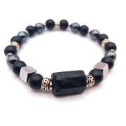 Męska bransoletka Kongo surowy turmalin onyks czarny hematyt handmade