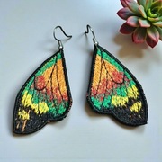 Haftowane kolczyki skrzydła motyla - pomarańcz z zielenią