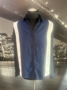 Granatowo biała koszula paski atmosphere