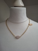 Naszyjnik handmade ze stali nierdzewnej z naturalnych kamieni kwarc różowy 