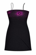Elegancka czarna sukienka do kolan z efektownym brokatowym zdobieniem roz.M