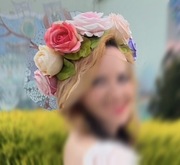 Wianek duże róże różany pastelowy liliowy różowy handmade festiwalowy