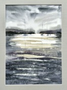 Czarno-białe morze o poranku. Original Akwarela A4