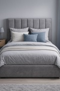 Łóżko tapicerowane 140x200 pojemnik na pościel szare wysoki zagłówek 
