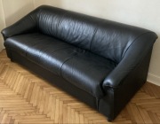 Sofa kanapa trzyosobowa czarna skórzana