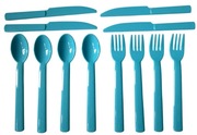 Sztućce plastikowe wielorazowe niebieskie 4x widelec nóż łyżka w opakowaniu